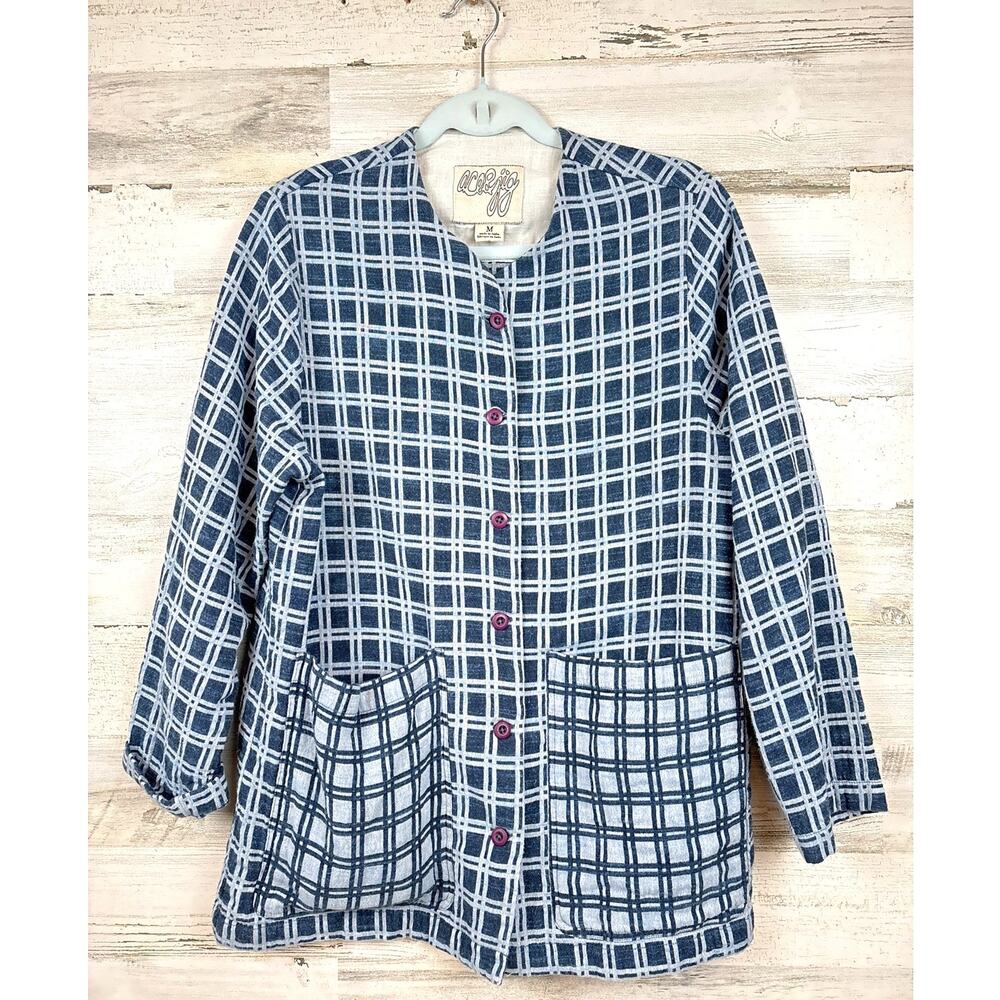 Ace & Jig Womens M Blue White Plaid Jacket Artisan Coastal Boho